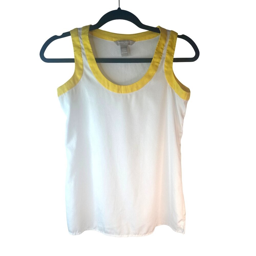 2/$30 Banana Republic XXS Petite White & Yellow Sleeveless Tank Top